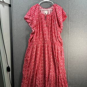 Destination 365  Printed Short-Sleeve Midi Dress with Smo Red Abstract Petite 2X